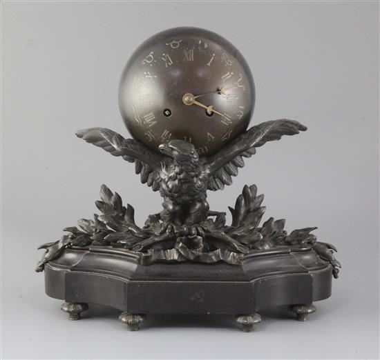 A 19th century French bronze mantel clock, height 13in.